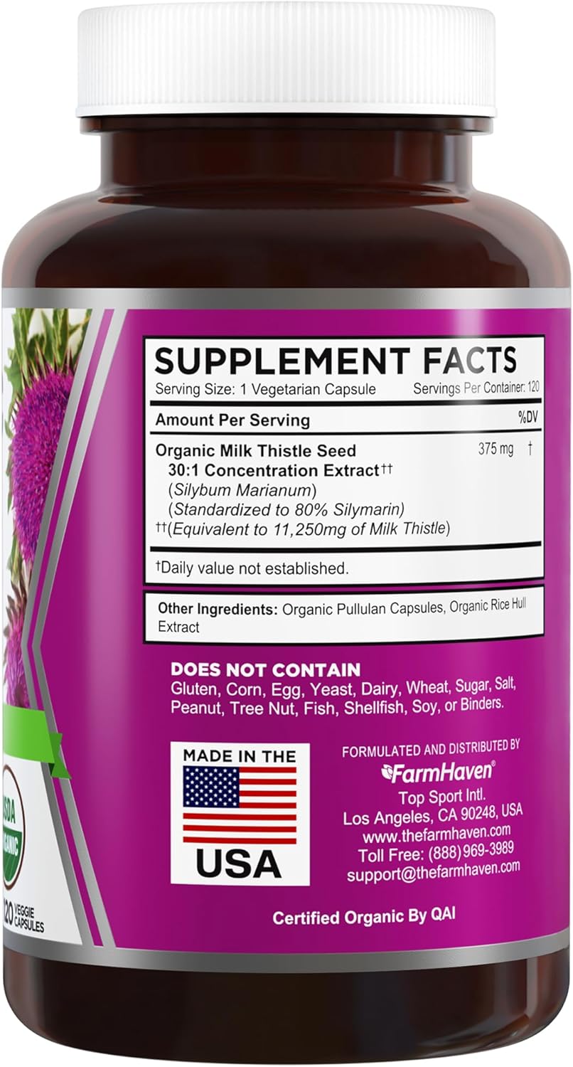Organic Milk Thistle Capsules - 30X Concentrated Seed Extract - 80% Silymarin - Liver Health Support - 120 Veggie Capsules