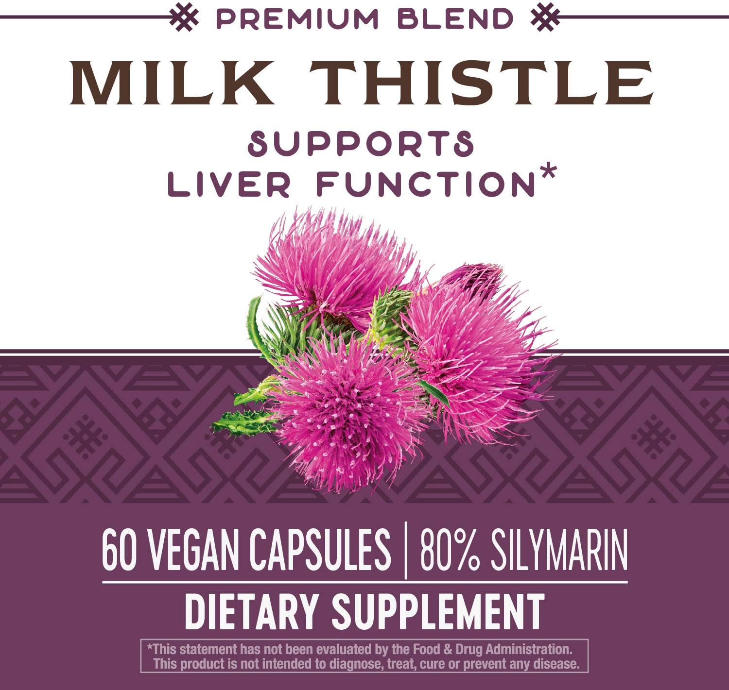 Organic Milk Thistle Capsules - Liver Support & Detox, 175mg Silymarin, Vegan, 60ct