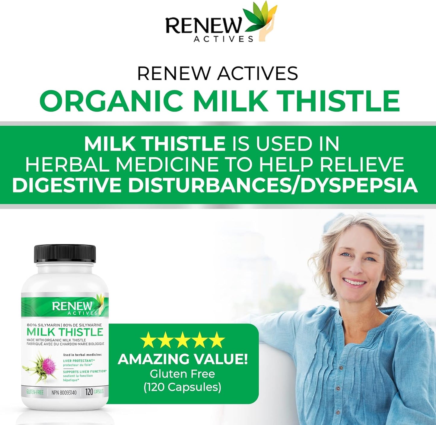 Organic Milk Thistle Capsules for Liver Health - 175mg Seed Extract, Silymarin Formula, Antioxidants - 120 Veggie Capsules