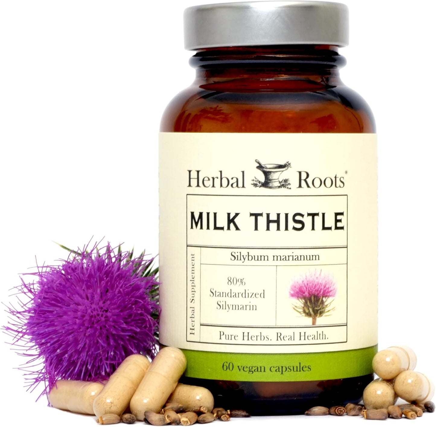 Organic Milk Thistle Capsules | High Strength 80% Silymarin Supplement | Pure Herbal Roots | Vegan & Non-GMO