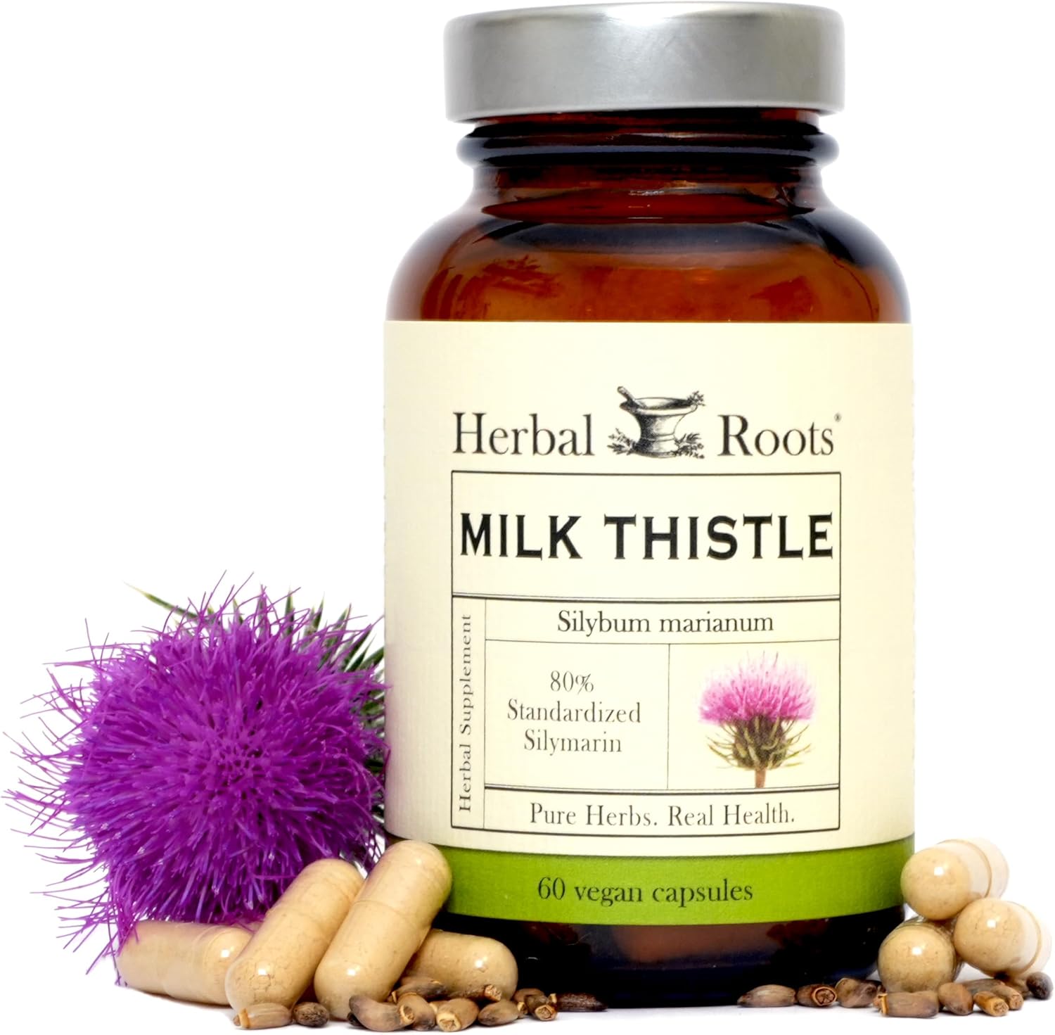 Organic Milk Thistle Capsules | High Strength 80% Silymarin Supplement | Pure Herbal Roots | Vegan & Non-GMO