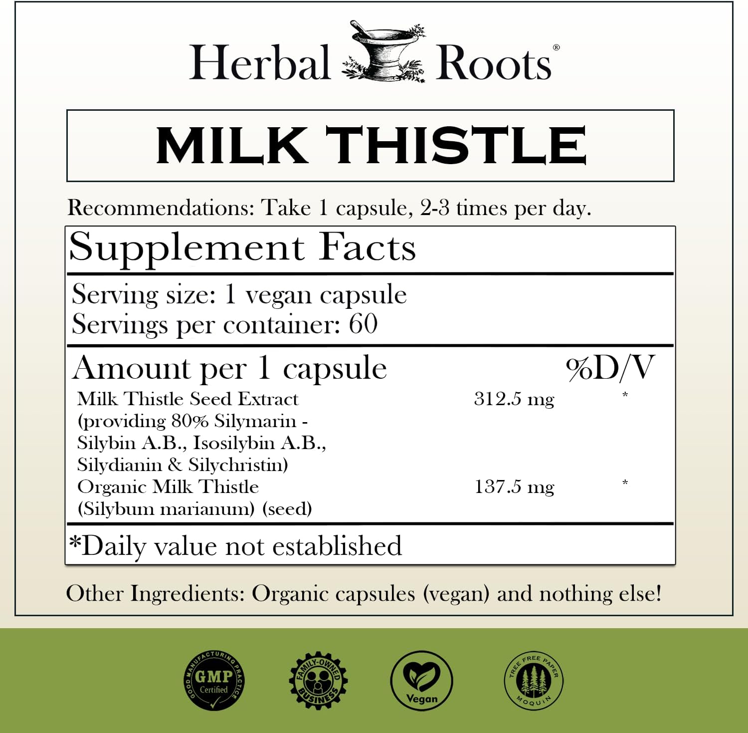 Organic Milk Thistle Capsules | High Strength 80% Silymarin Supplement | Pure Herbal Roots | Vegan & Non-GMO