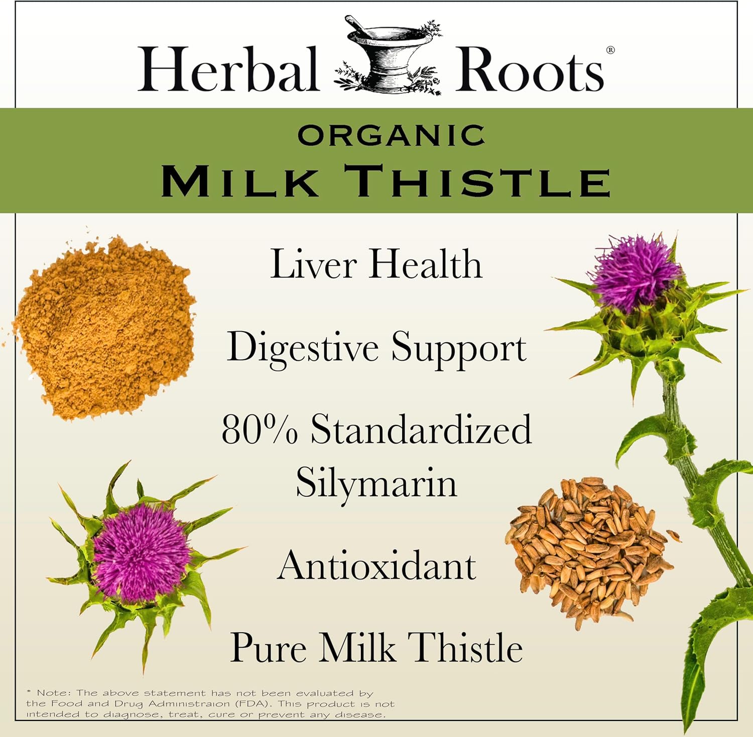 Organic Milk Thistle Capsules | High Strength 80% Silymarin Supplement | Pure Herbal Roots | Vegan & Non-GMO