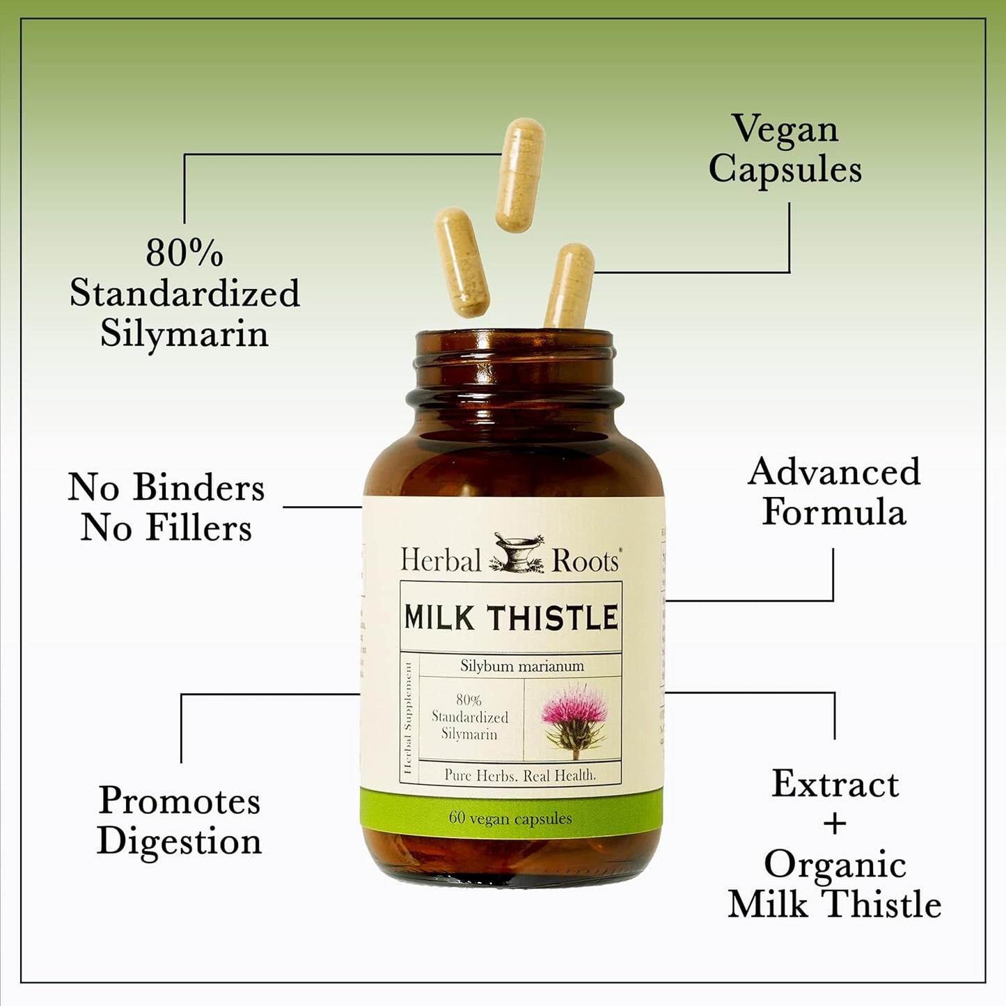 Organic Milk Thistle Capsules | High Strength 80% Silymarin Supplement | Pure Herbal Roots | Vegan & Non-GMO