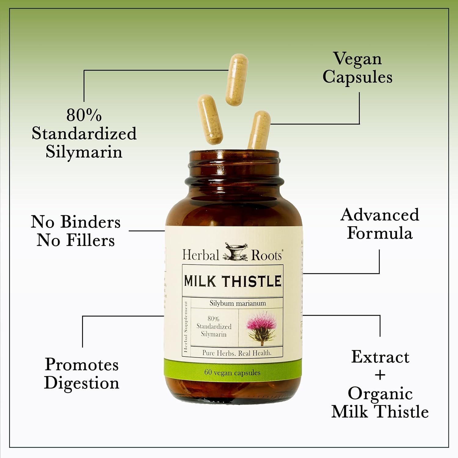 Organic Milk Thistle Capsules | High Strength 80% Silymarin Supplement | Pure Herbal Roots | Vegan & Non-GMO