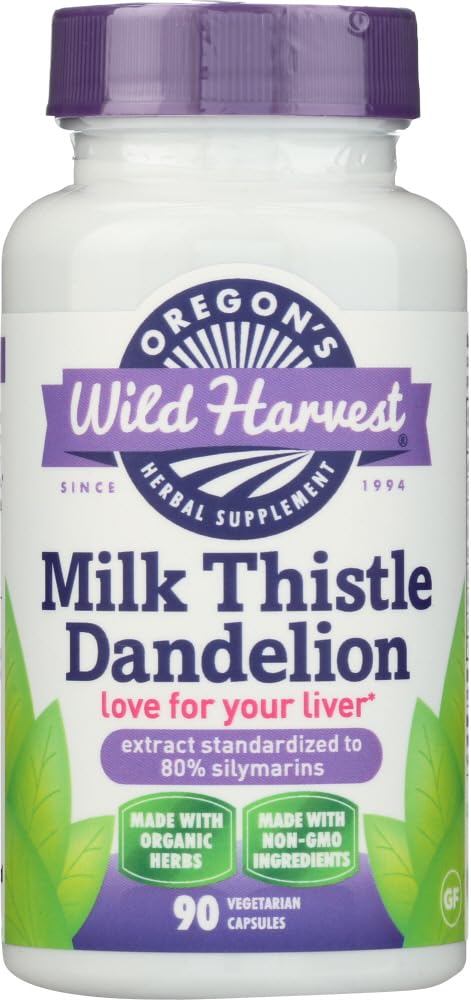 Organic Milk Thistle Dandelion Extract - 80% Silymarins (90 Caps) by Oregon's Wild Harvest