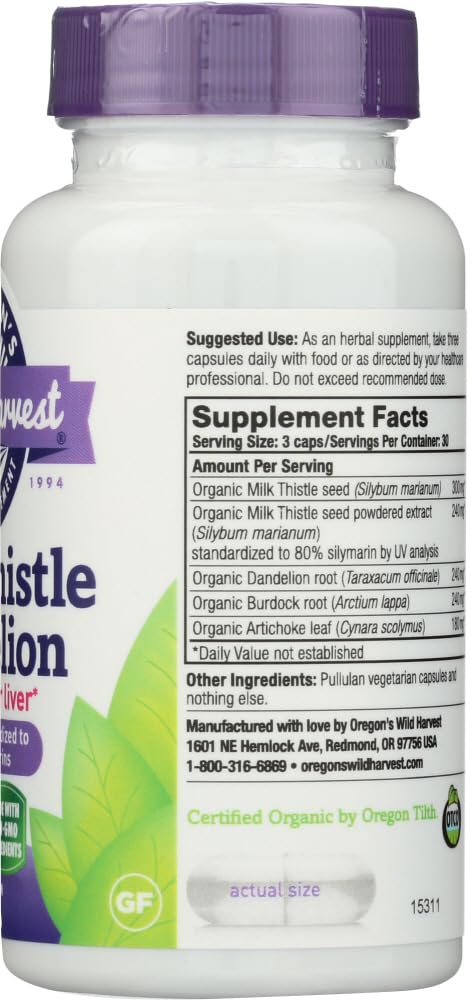 Organic Milk Thistle Dandelion Extract - 80% Silymarins (90 Caps) by Oregon's Wild Harvest