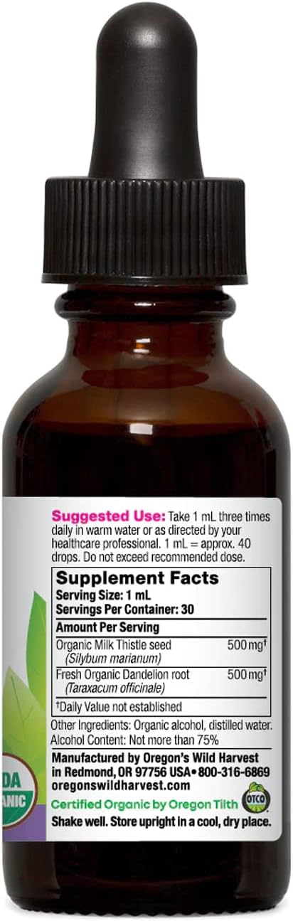Organic Milk Thistle Dandelion Extract from Oregon's Wild Harvest - 1 fl oz