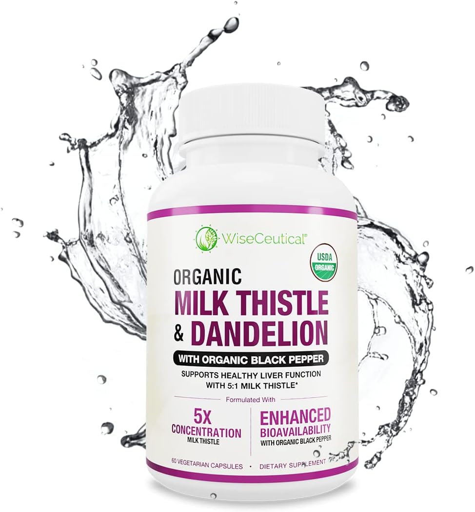 Organic Milk Thistle & Dandelion Root Extract - High Absorption Liver Support Supplement (2000mg Strength) - Antioxidant Flavonoid - 60 Count Pack