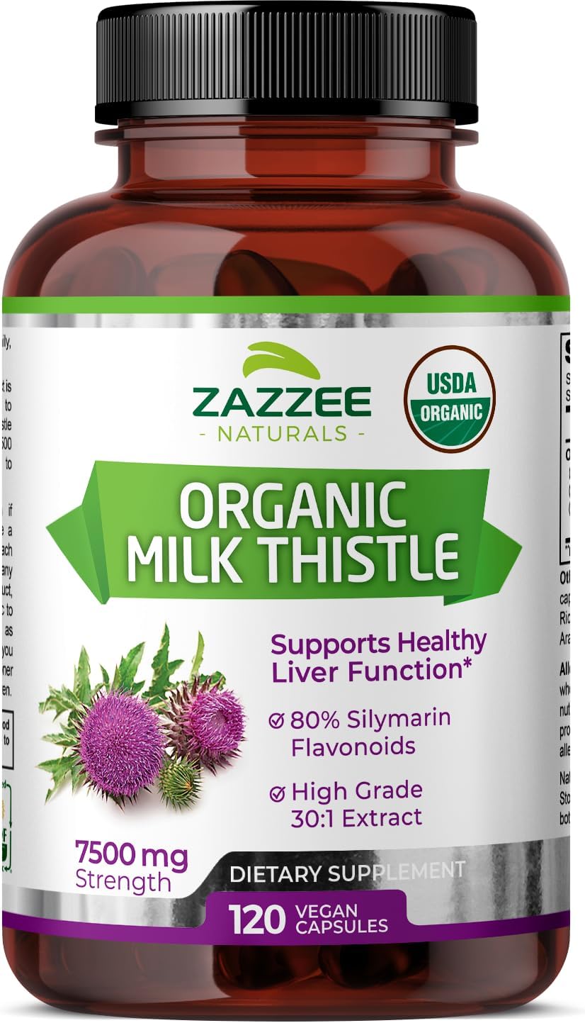 Organic Milk Thistle Extract 30:1, 7500mg, 120 Capsules, 80% Silymarin, Standardized 30X, Non-GMO