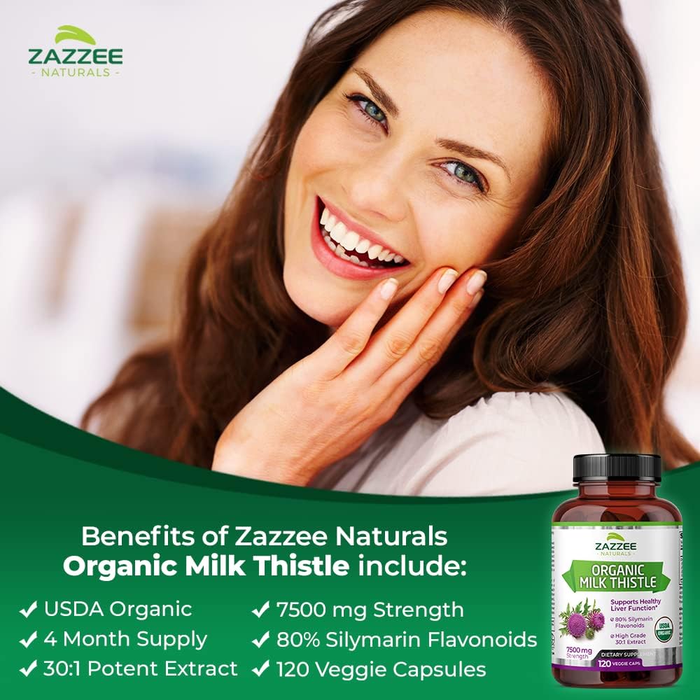 Organic Milk Thistle Extract 30:1, 7500mg, 120 Capsules, 80% Silymarin, Standardized 30X, Non-GMO