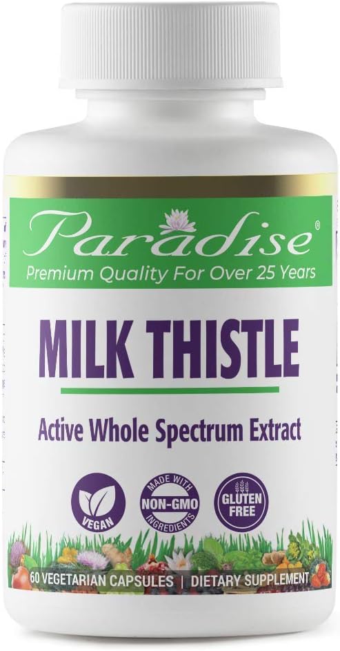 Organic Milk Thistle Extract Capsules - Vegan, Non-GMO, Gluten-Free - 60 Vegetarian Capsules by Paradise Herbs