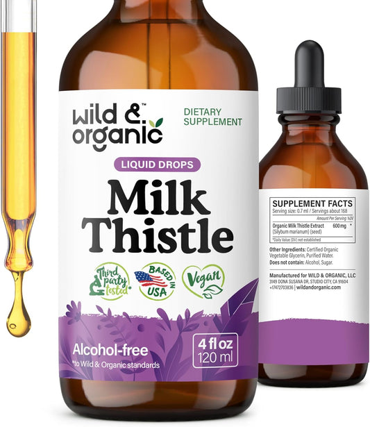 Organic Milk Thistle Liquid Drops for Liver Cleanse - Silymarin Supplement for Liver Support - Vegan, Sugar & Alcohol-Free - 4 fl oz