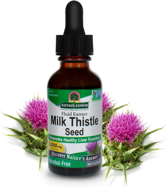 Organic Milk Thistle Liquid Extract 2000mg - Liver Support Supplement - Non-GMO, Kosher, Gluten-Free - 2 Pack of 1oz Bottles