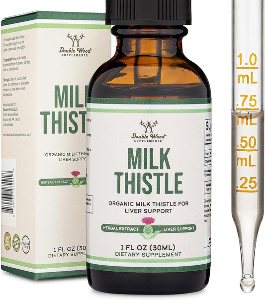 Organic Milk Thistle Liver Detox Drops - Vegan-Friendly Supplement by Double Wood - 1 FL OZ - Non-GMO & Gluten Free - 30 Servings