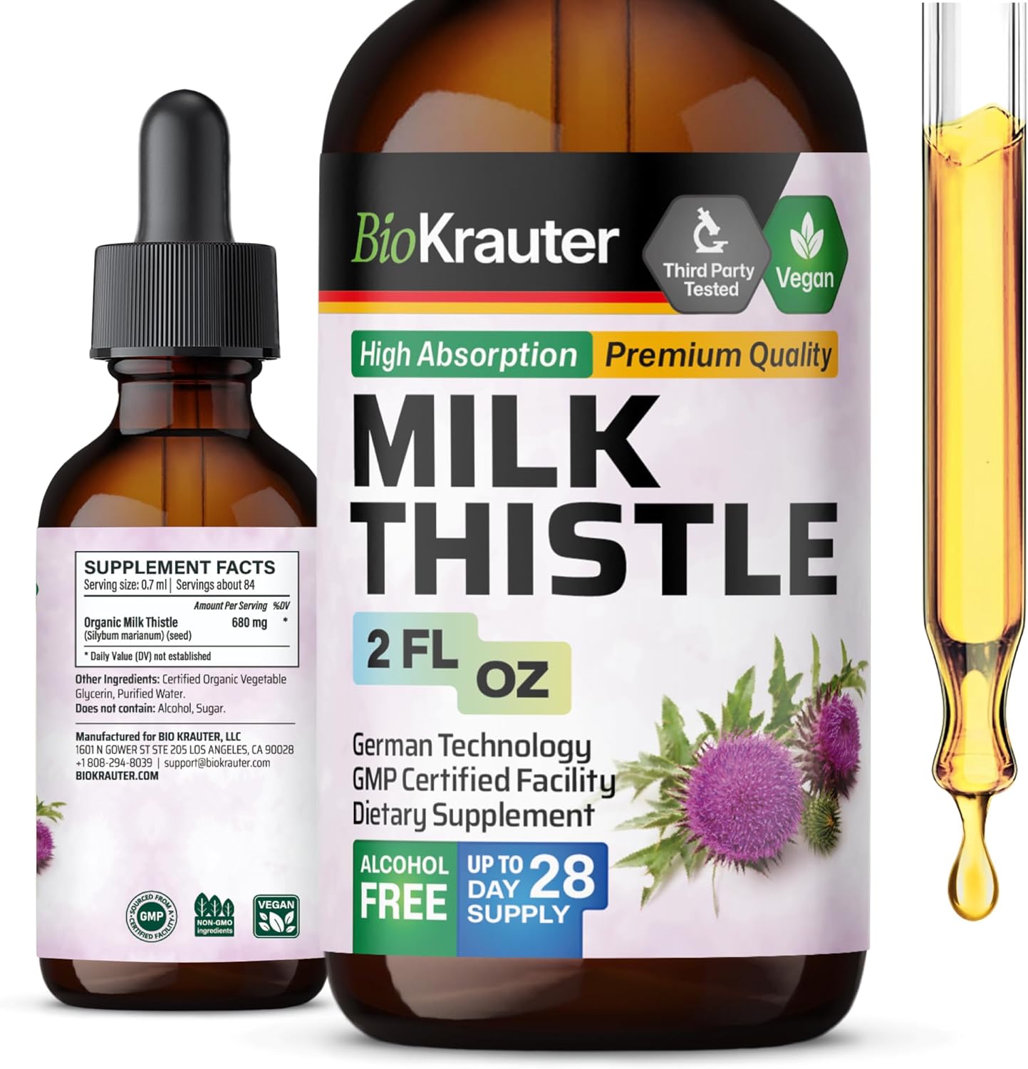 Organic Milk Thistle Liver Support Drops - Silymarin Supplement for Liver Cleanse - Alcohol & Sugar Free Tincture - 2 Fl. Oz.