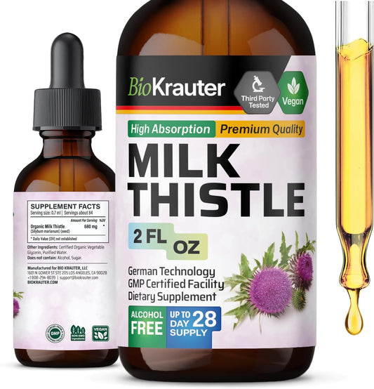 Organic Milk Thistle Liver Support Drops - Silymarin Supplement for Liver Cleanse - Alcohol & Sugar Free Tincture - 2 Fl. Oz.