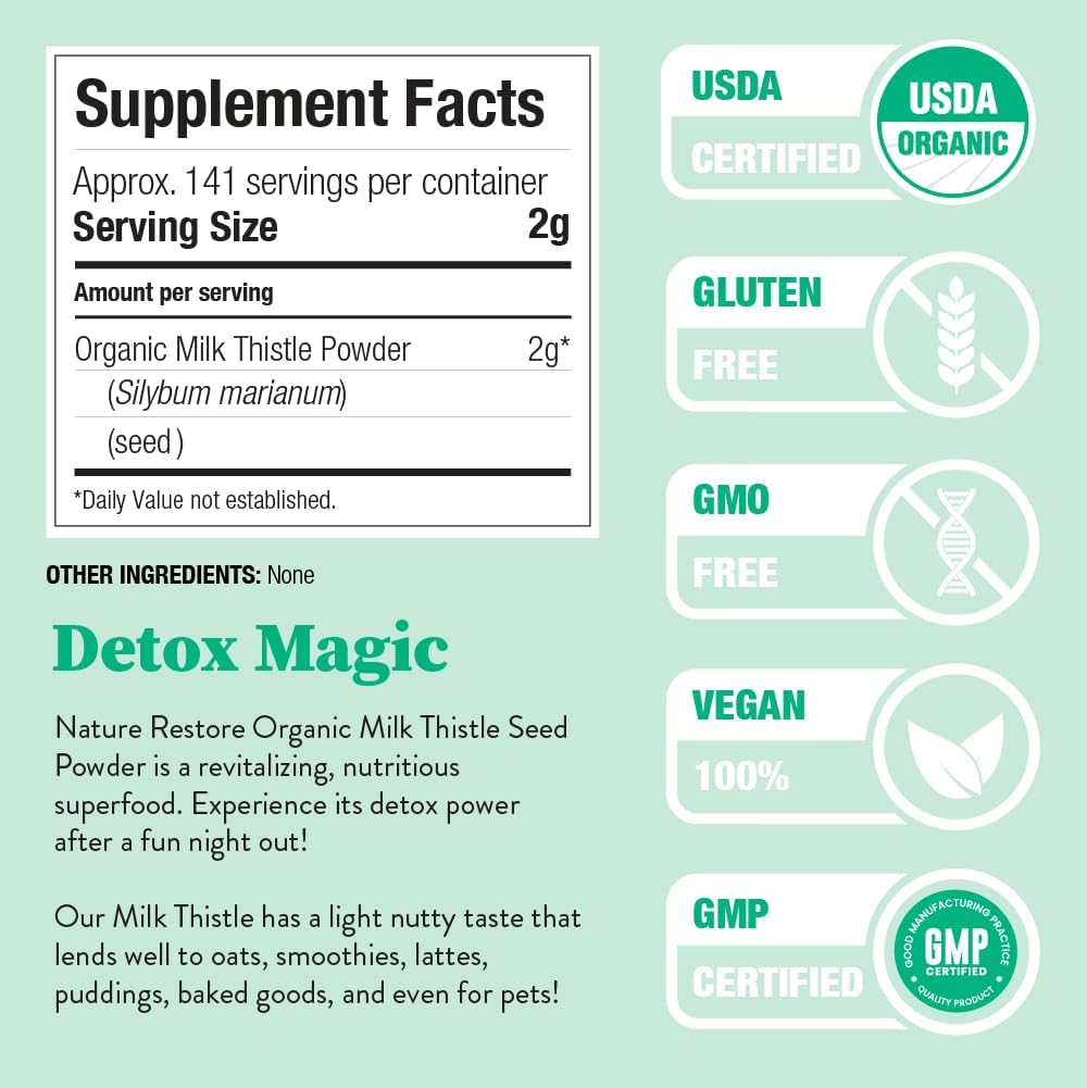 Organic Milk Thistle Seed Powder - 10 Ounces, USDA Certified, California Packaged