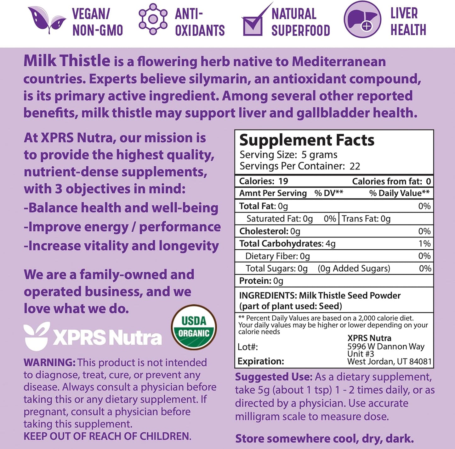 Organic Milk Thistle Seed Powder - Rich in Silymarin & Antioxidants - Supports Liver Health - Vegan Friendly (4 oz)