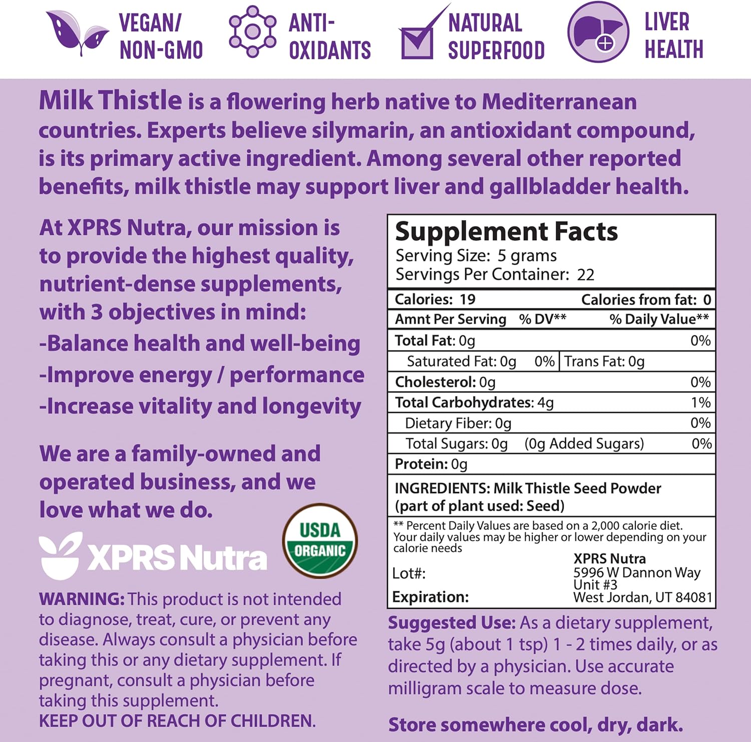 Organic Milk Thistle Seed Powder - Rich in Silymarin & Antioxidants - Supports Liver Health - Vegan Friendly (4 oz)