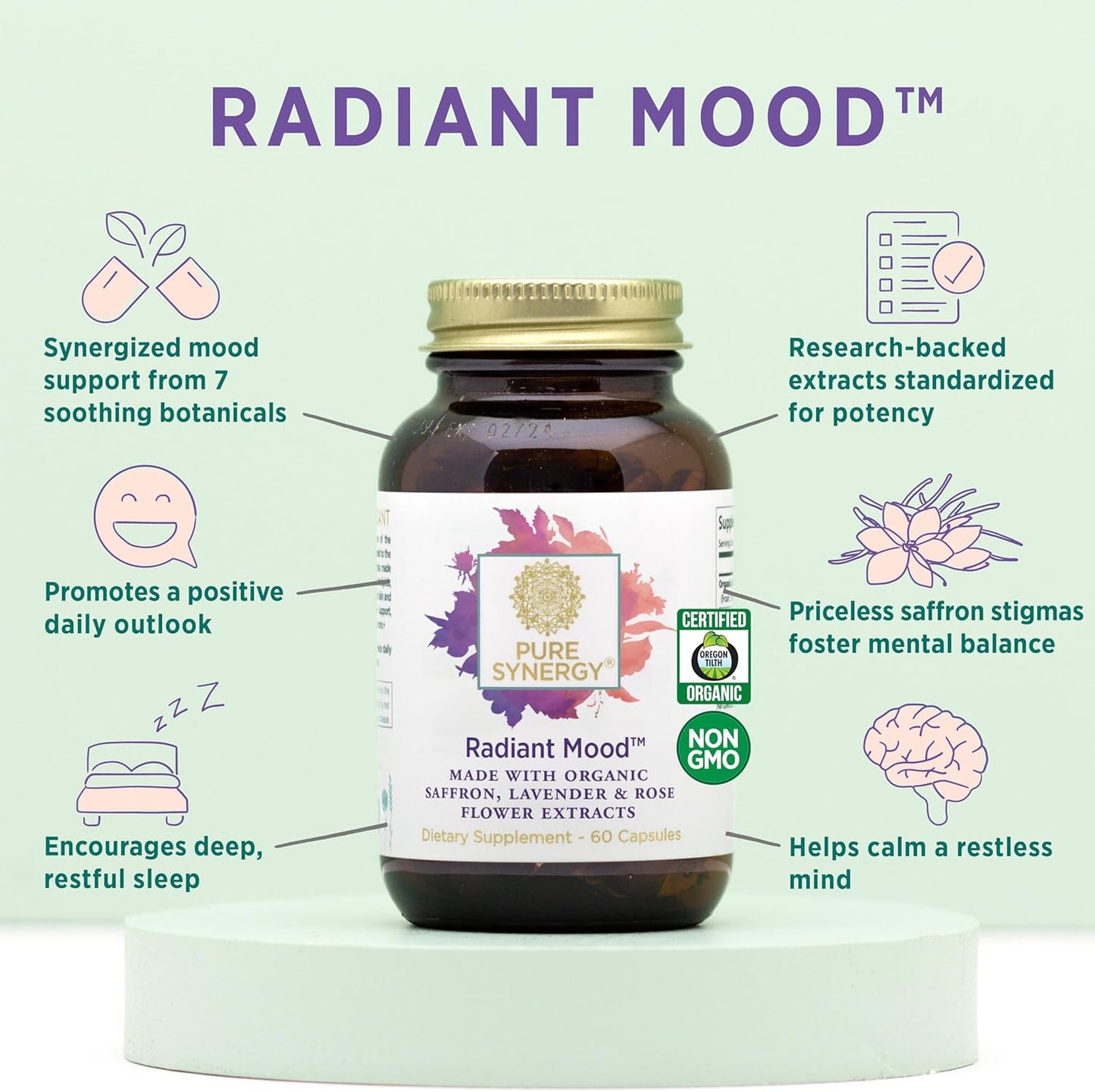 Organic Mood and Adrenal Support Bundle with Saffron Extract, Vitamin C, and B Complex | Non-GMO Vegan Supplements