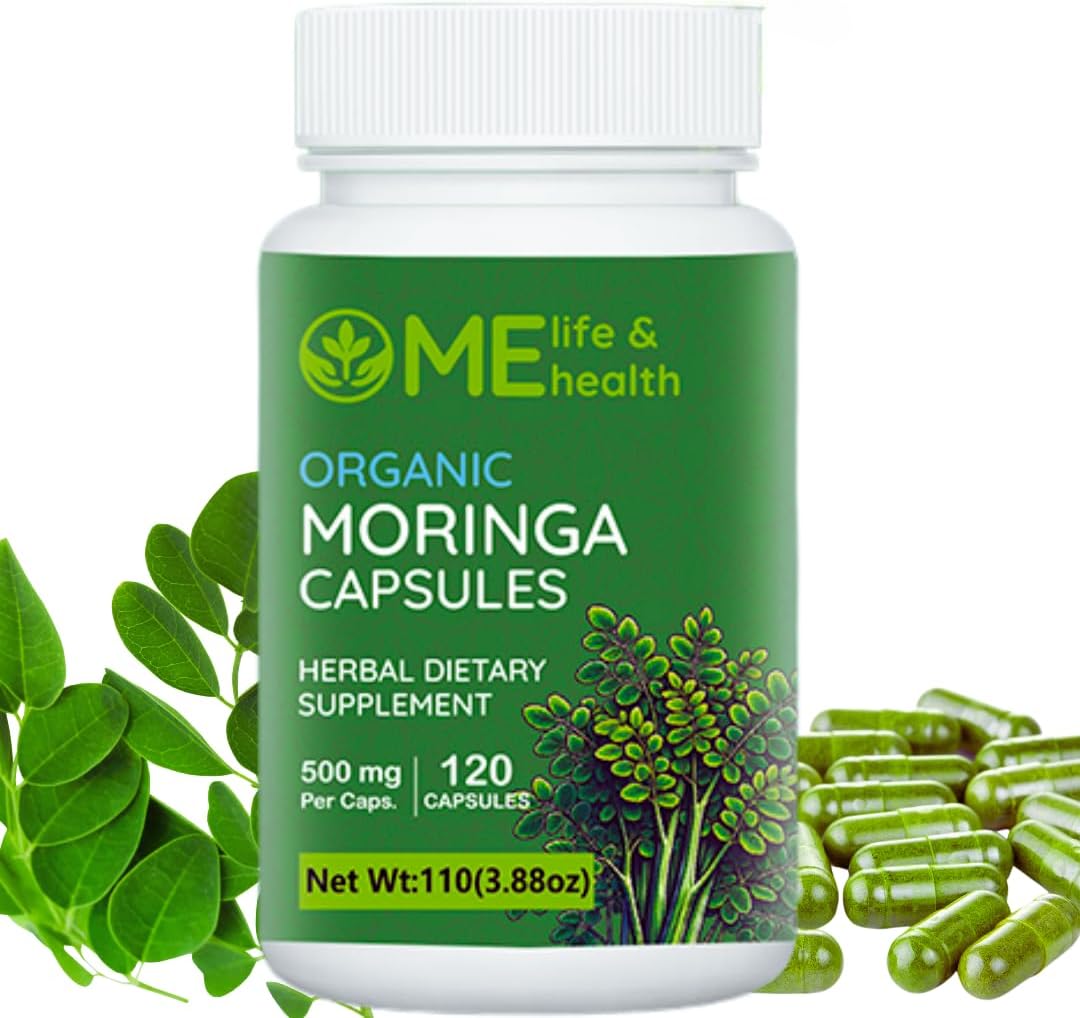 Organic Moringa Capsules - Pure Powder with Essential Vitamins & Amino Acids - Non-GMO & Gluten Free - 120 ct. 500mg Capsules for Immune System Support