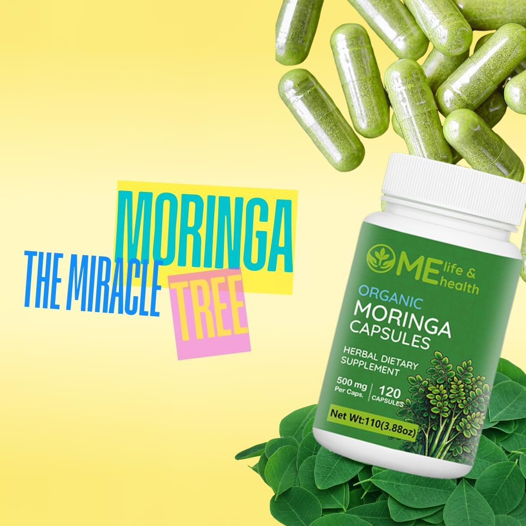 Organic Moringa Capsules - Pure Powder with Essential Vitamins & Amino Acids - Non-GMO & Gluten Free - 120 ct. 500mg Capsules for Immune System Support