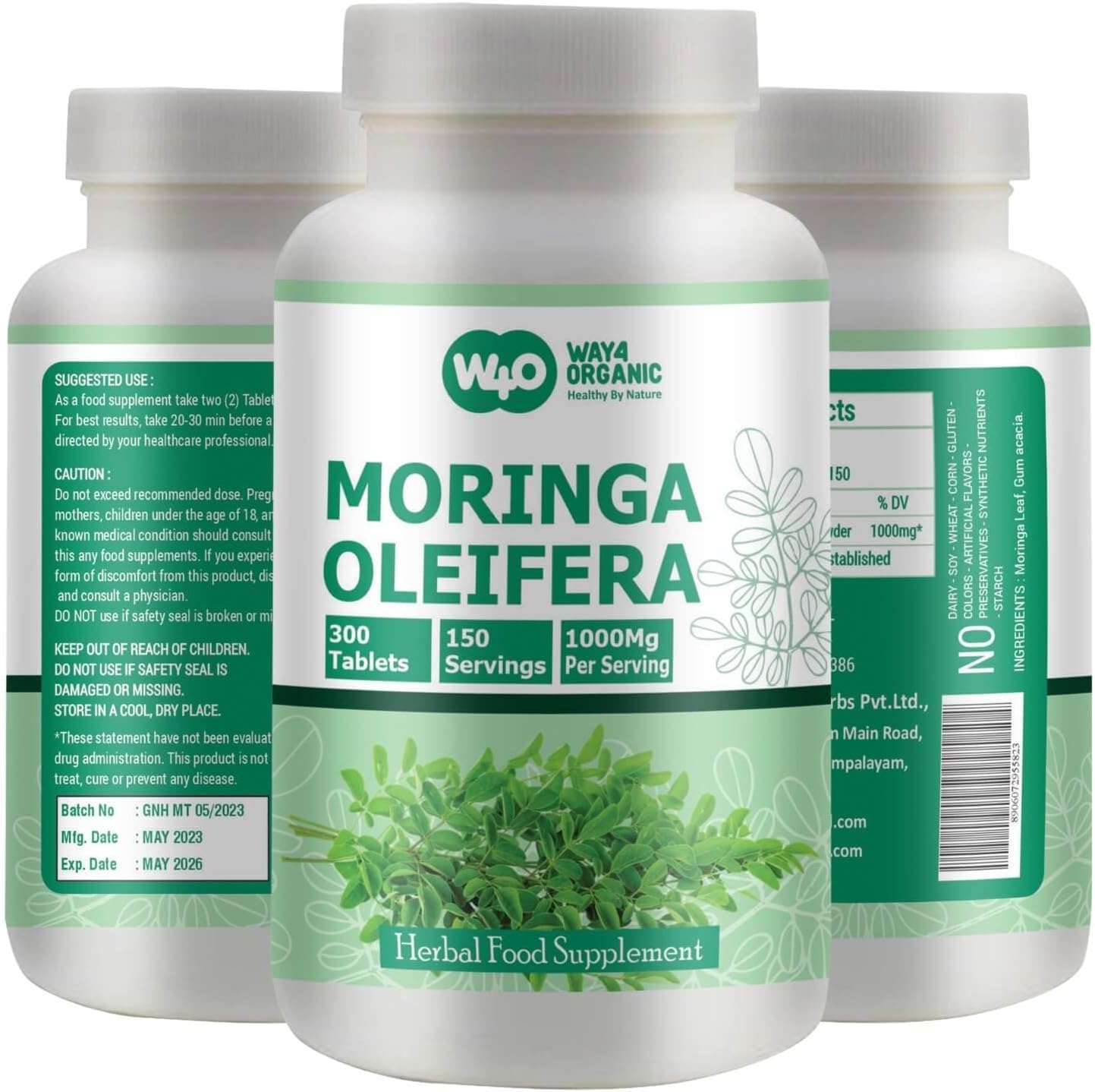 Organic Moringa Leaf Powder Capsules - 300 Pills, 150 Servings, 1000mg - 1 Pack