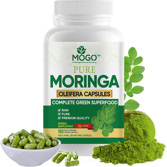 Organic Moringa Powder Capsules - 180 Ct for Energy, Immunity & Joint Health - Vegan & Non GMO - Pure Moringa Supplement