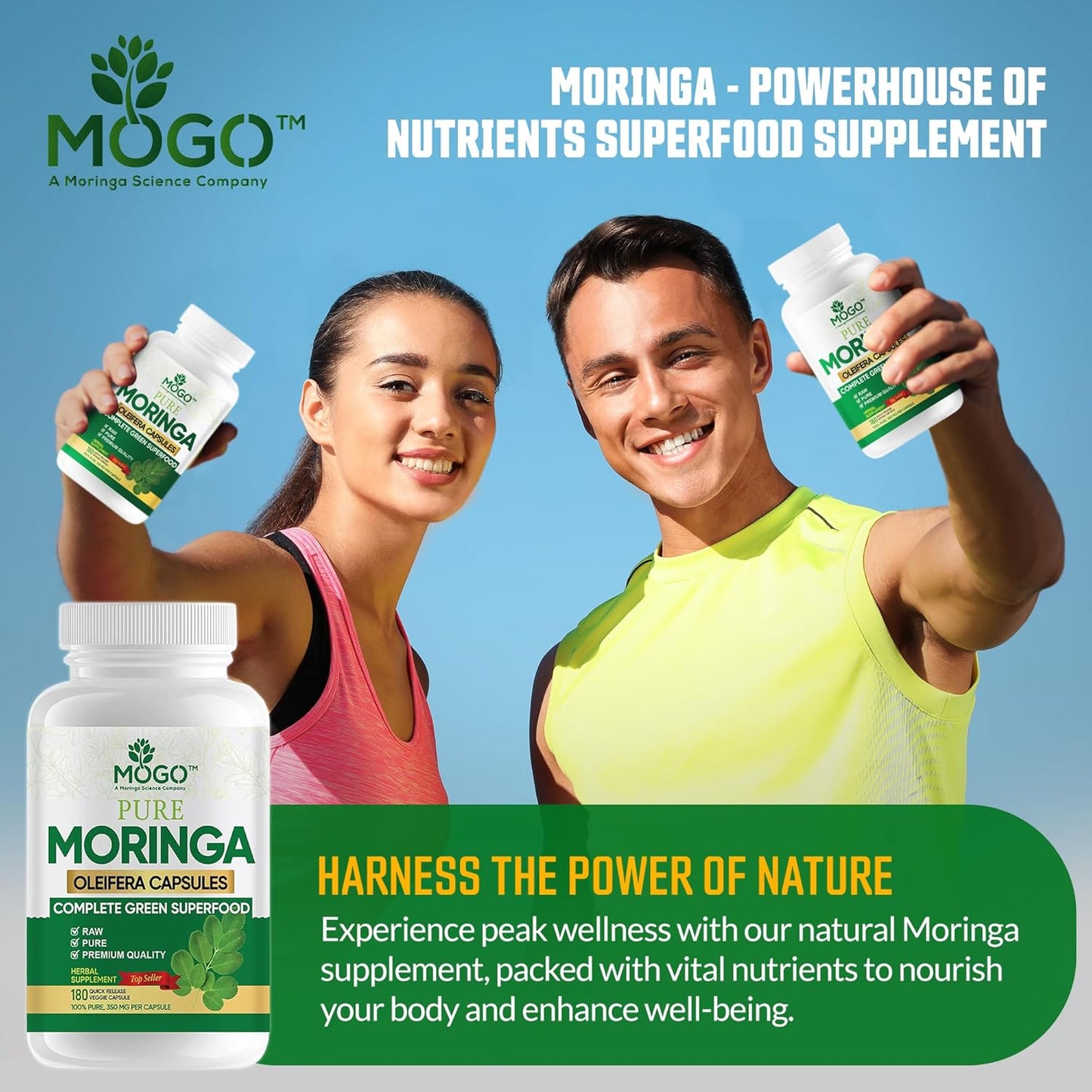 Organic Moringa Powder Capsules - 180 Ct for Energy, Immunity & Joint Health - Vegan & Non GMO - Pure Moringa Supplement