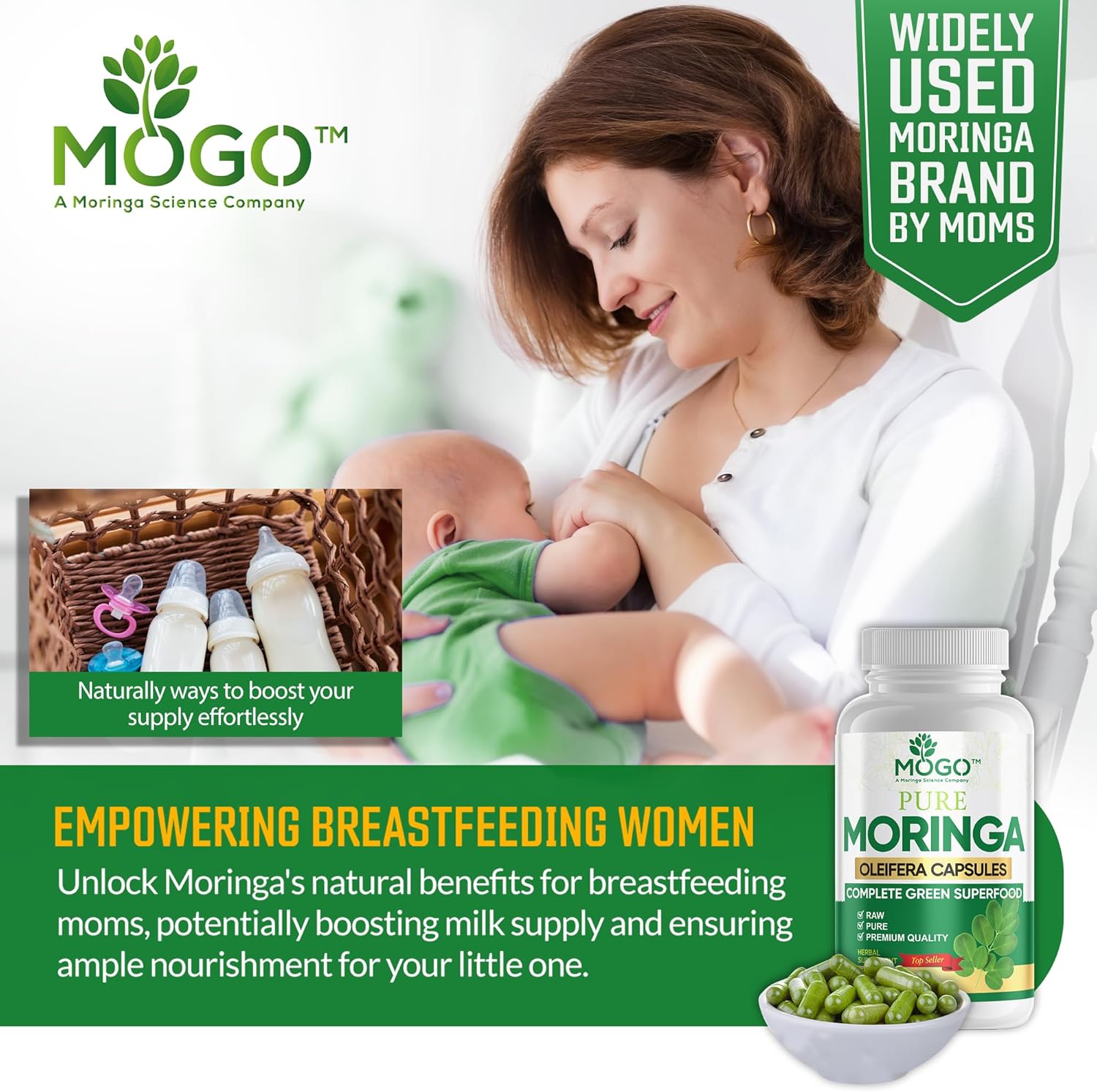 Organic Moringa Powder Capsules - 180 Ct for Energy, Immunity & Joint Health - Vegan & Non GMO - Pure Moringa Supplement