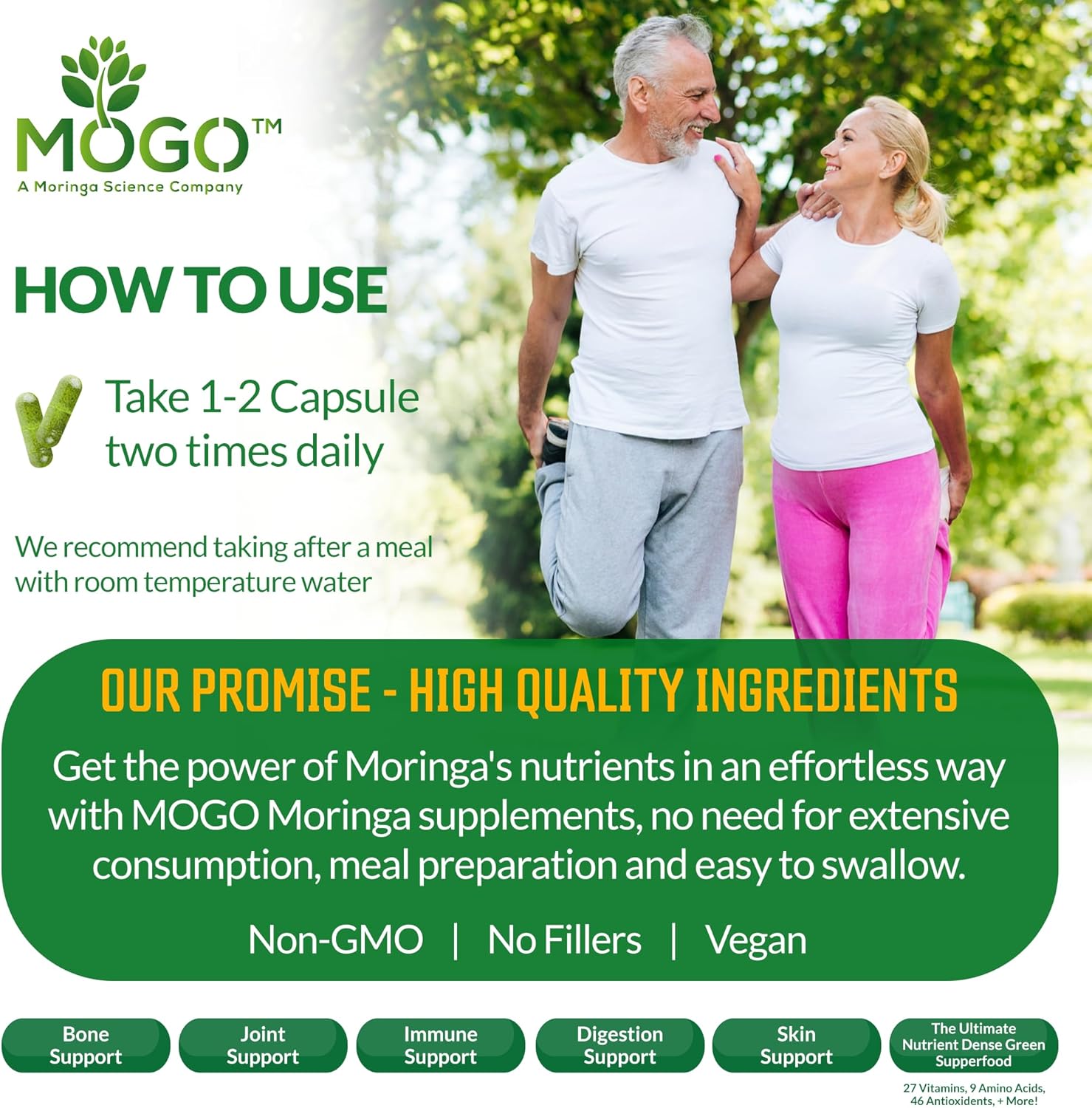 Organic Moringa Powder Capsules - 180 Ct for Energy, Immunity & Joint Health - Vegan & Non GMO - Pure Moringa Supplement