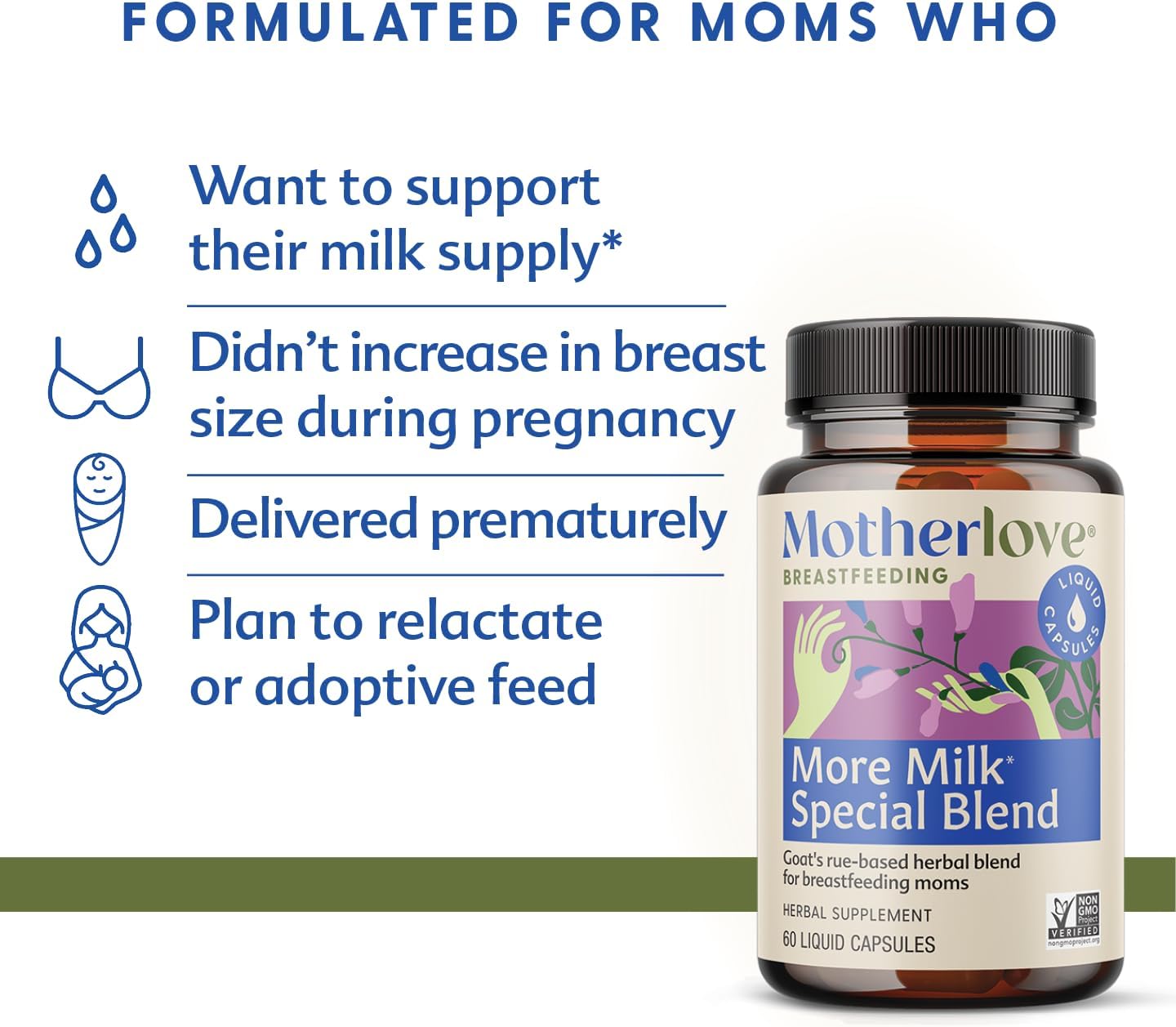 Organic Motherlove More Milk Special Blend Capsules - Lactation Supplement with Goat's Rue for Breast Milk Supply - Non-GMO, Vegan, Soy-Free - 120 Capsules