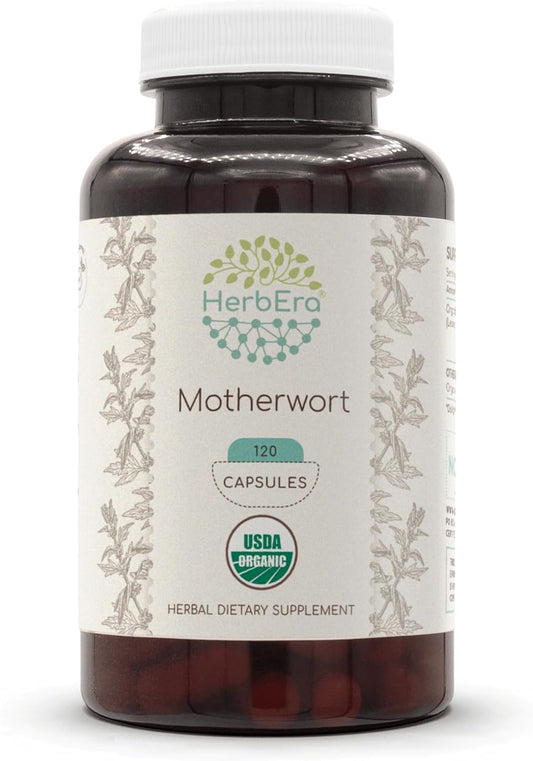 Organic Motherwort Herbal Supplement - 120 Capsules | Certified USDA Organic Vegetarian Capsules | Leonurus Cardiaca Dried Herb