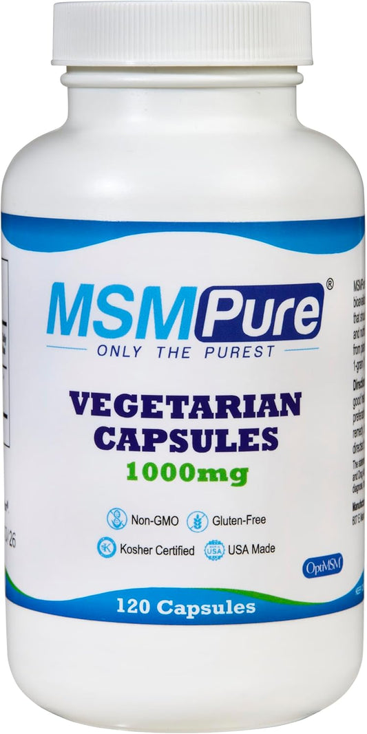 Organic MSM Capsules - 1,000 mg Sulfur for Joints, Skin, Hair & Nails - 120 Count USA Made Supplement