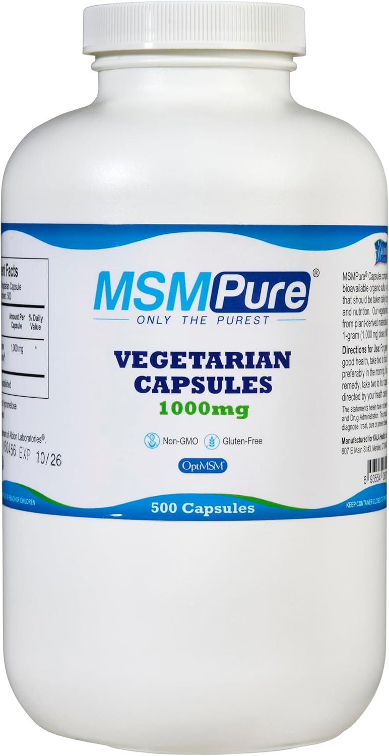 Organic MSM Capsules 1000mg - Joint, Skin, Hair & Nail Support - 500 Count USA Made Pure Sulfur Supplement