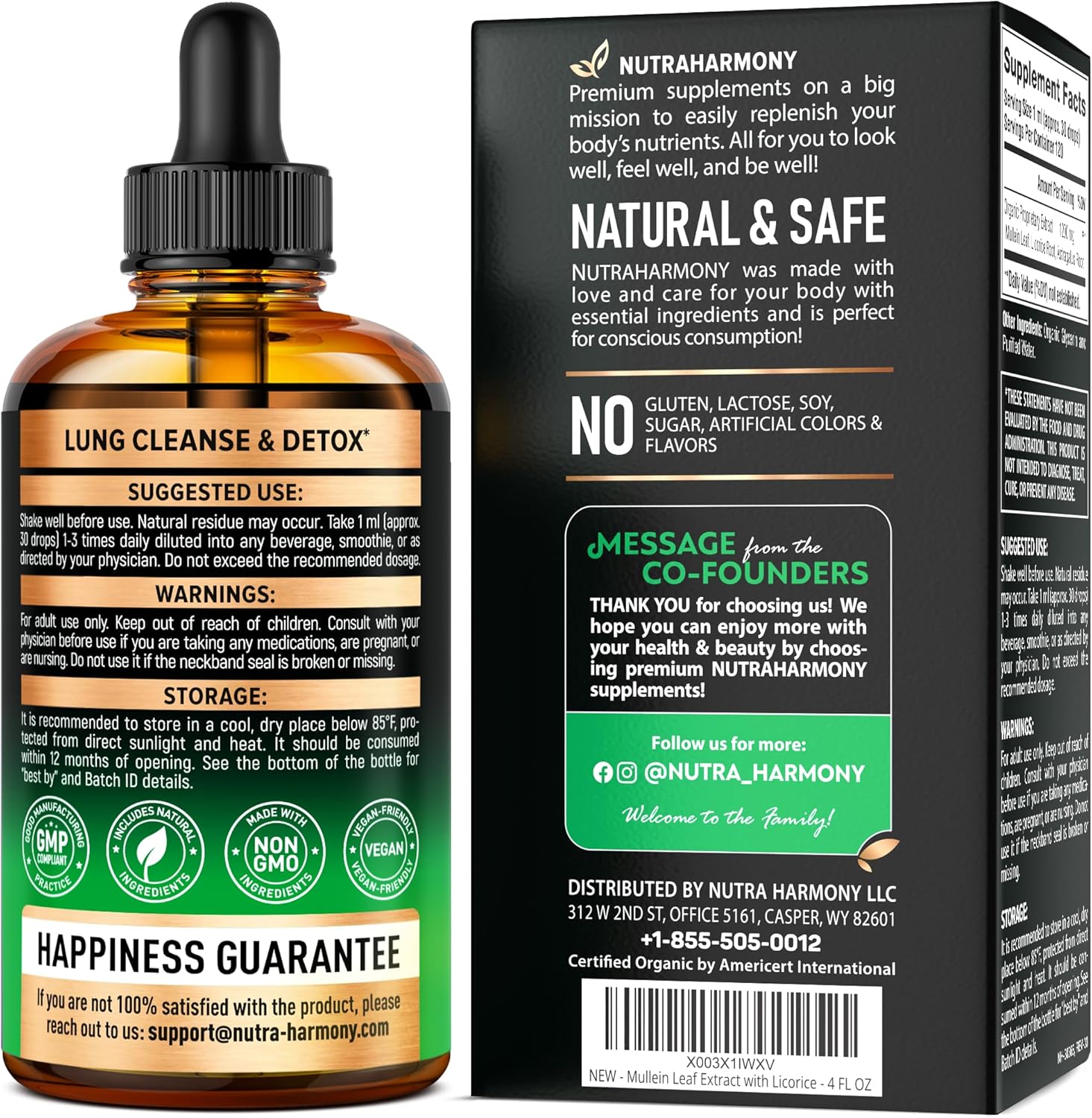 Organic Mullein and Vitamin B12 Drops by NUTRAHARMONY - Natural Immune Support Supplement
