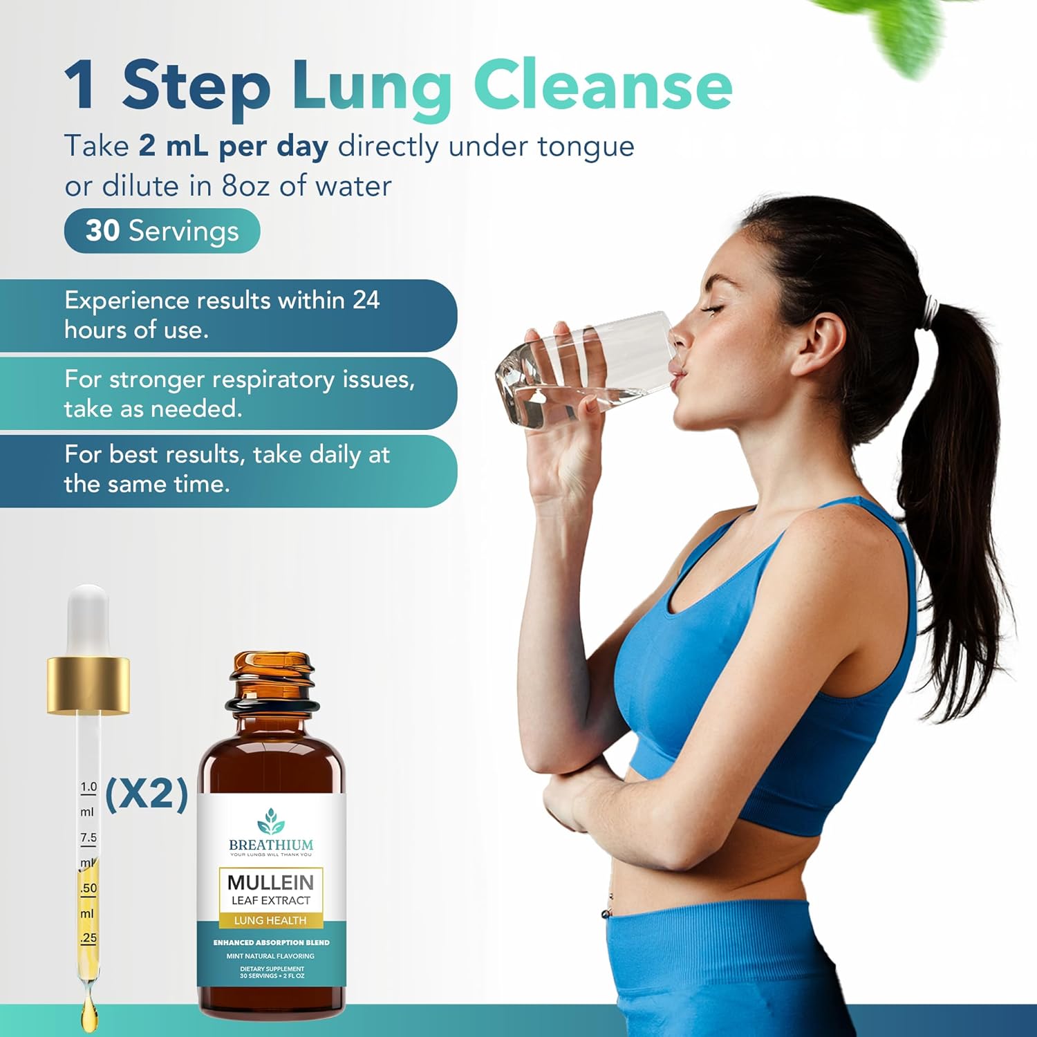 Organic Mullein Drops for Rapid Mucus & Sore Throat Relief - Liposomal Extract for Healthy Breathing - Sunflower Lecithin & Peppermint Tea - Made in USA