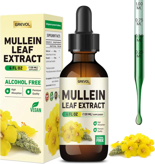 Organic Mullein Drops with Chlorophyll for Lung Health - 4 Fl Oz Vegan Tincture for Respiratory & Immune Support