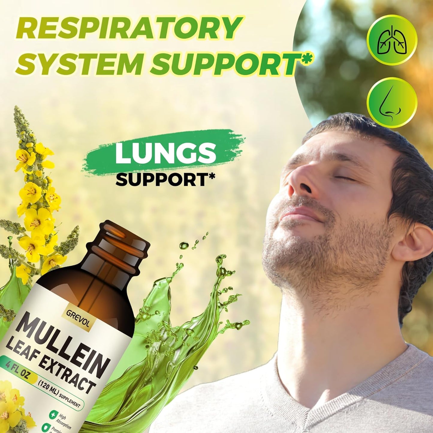 Organic Mullein Drops with Chlorophyll for Lung Health - 4 Fl Oz Vegan Tincture for Respiratory & Immune Support