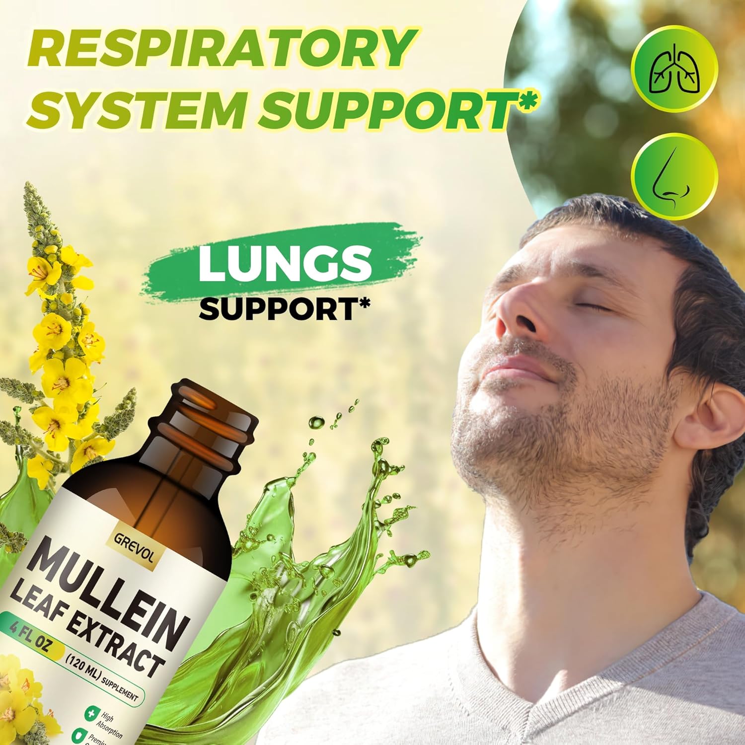 Organic Mullein Drops with Chlorophyll for Lung Health - 4 Fl Oz Vegan Tincture for Respiratory & Immune Support