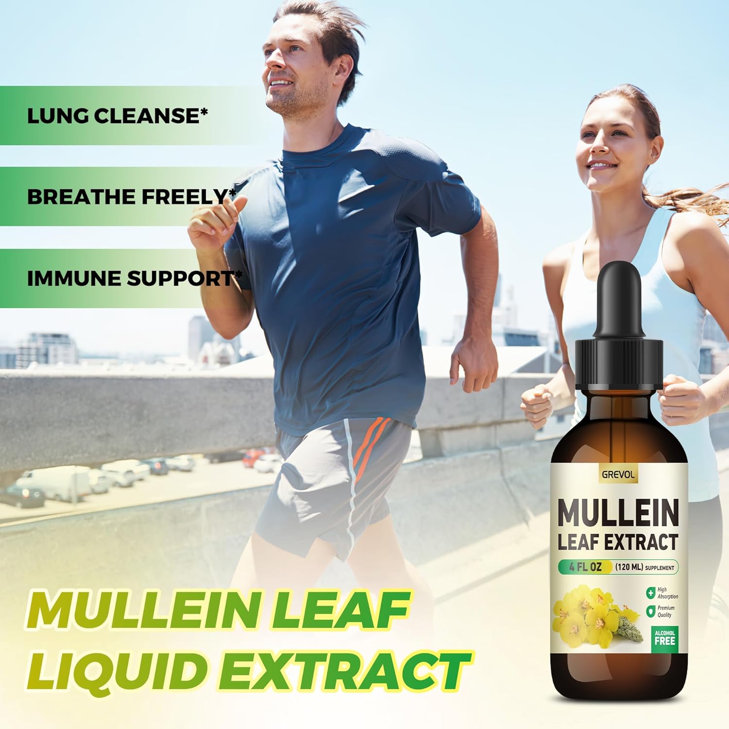 Organic Mullein Drops with Chlorophyll for Lung Health - 4 Fl Oz Vegan Tincture for Respiratory & Immune Support