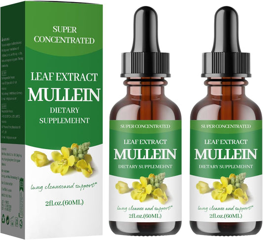 Organic Mullein Leaf Extract Drops for Lung Support - Natural Tincture Supplement for Adults - Non-GMO, Vegetarian - 2 Pack