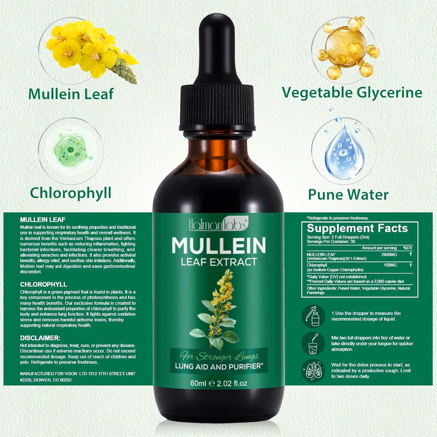 Organic Mullein Leaf Lung Cleanse Drops - Natural Lung Support Supplement - 4.04 Fl.Oz