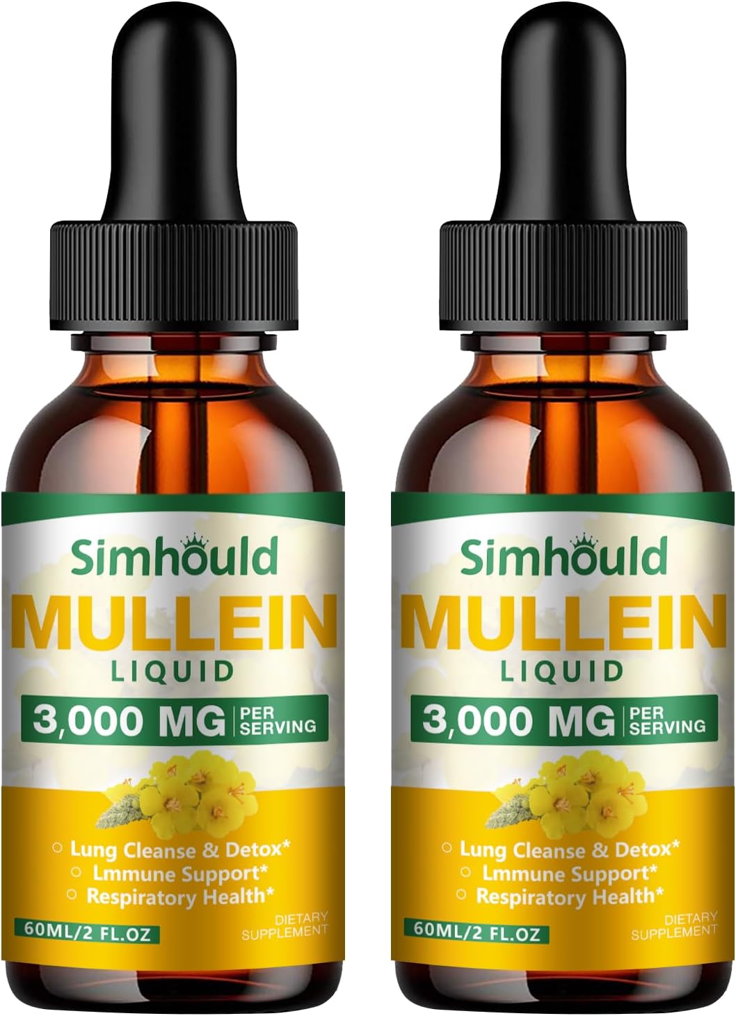 Organic Mullein Leaf Tincture 2 Pack - 3000mg Lung Detox & Respiratory Health - Natural Supplement for Immune Boost & Digestive Support - 4 oz Vegan Formula