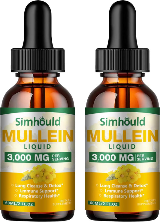 Organic Mullein Leaf Tincture 2 Pack - 3000mg Lung Detox & Respiratory Health - Natural Supplement for Immune Boost & Digestive Support - 4 oz Vegan Formula
