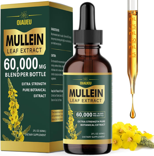 Organic Mullein Leaf Tincture for Lung Cleanse & Respiratory Health - 2 fl oz Vegan Liquid Extract for Lung Detox - Natural Supplement