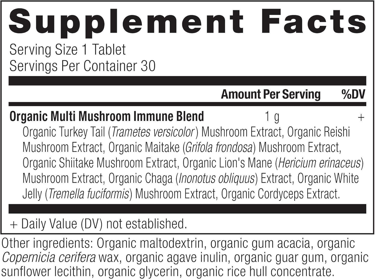 Organic Multi Mushroom Immune Support Supplement for Stress Response, 30 Count Tablet - Gluten Free, Paleo & Keto Friendly