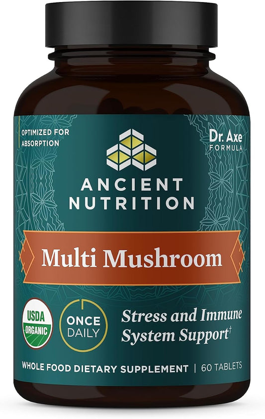 Organic Multi Mushroom Immune Support Supplement, Stress Response, Gluten Free, Paleo & Keto Friendly - 60 Count