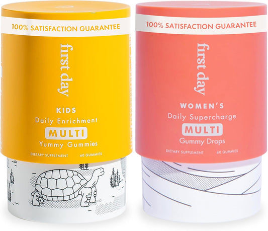 Organic Multivitamin Gummies Bundle for Women & Kids - Includes Vitamins A, B, C, D & K + Folate, Magnesium, Zinc, Biotin - Made with Organic Fruits & Veggies - Low Sugar - 2-Pack, 30 Day Supply